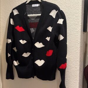 Valentine Lips 👄 Puff Sleeve Cardigan Sweater By Miracle Like New!